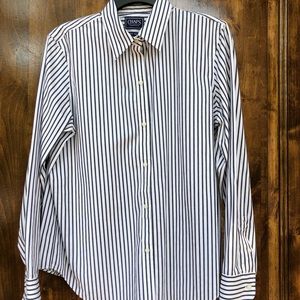 Women’s shirt, gray/white stripe. Size L.  CHAPS